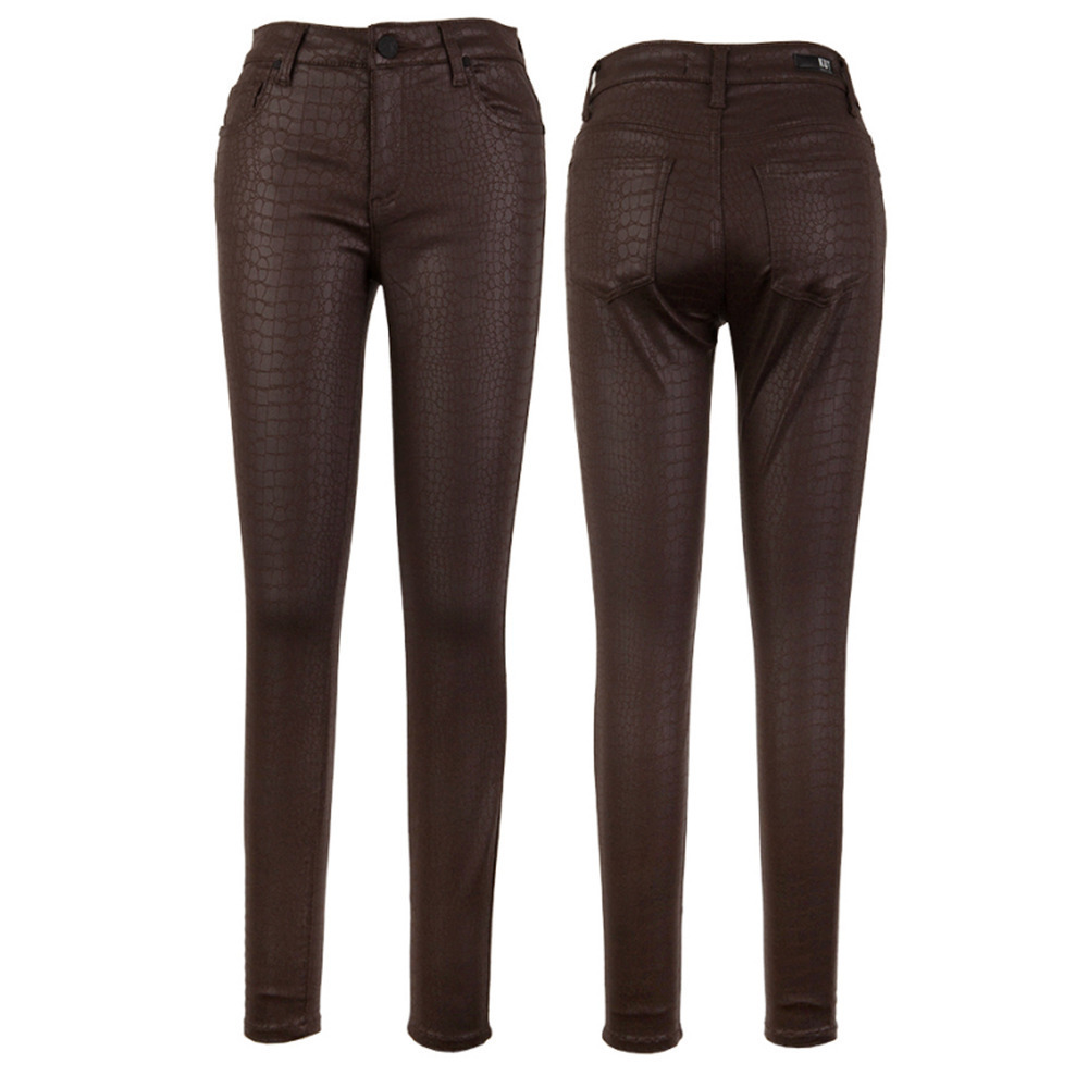 Kut From The Kloth Skinny Jeans 4 Brown Connie High Rise Ankle Coated Reptile
